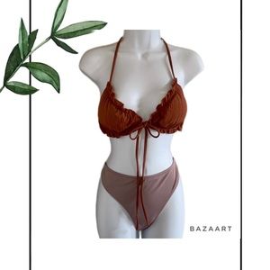 Shein Brown Ruffle Bikini Top & Shade and Shore Light Purple Bikini Bottom
